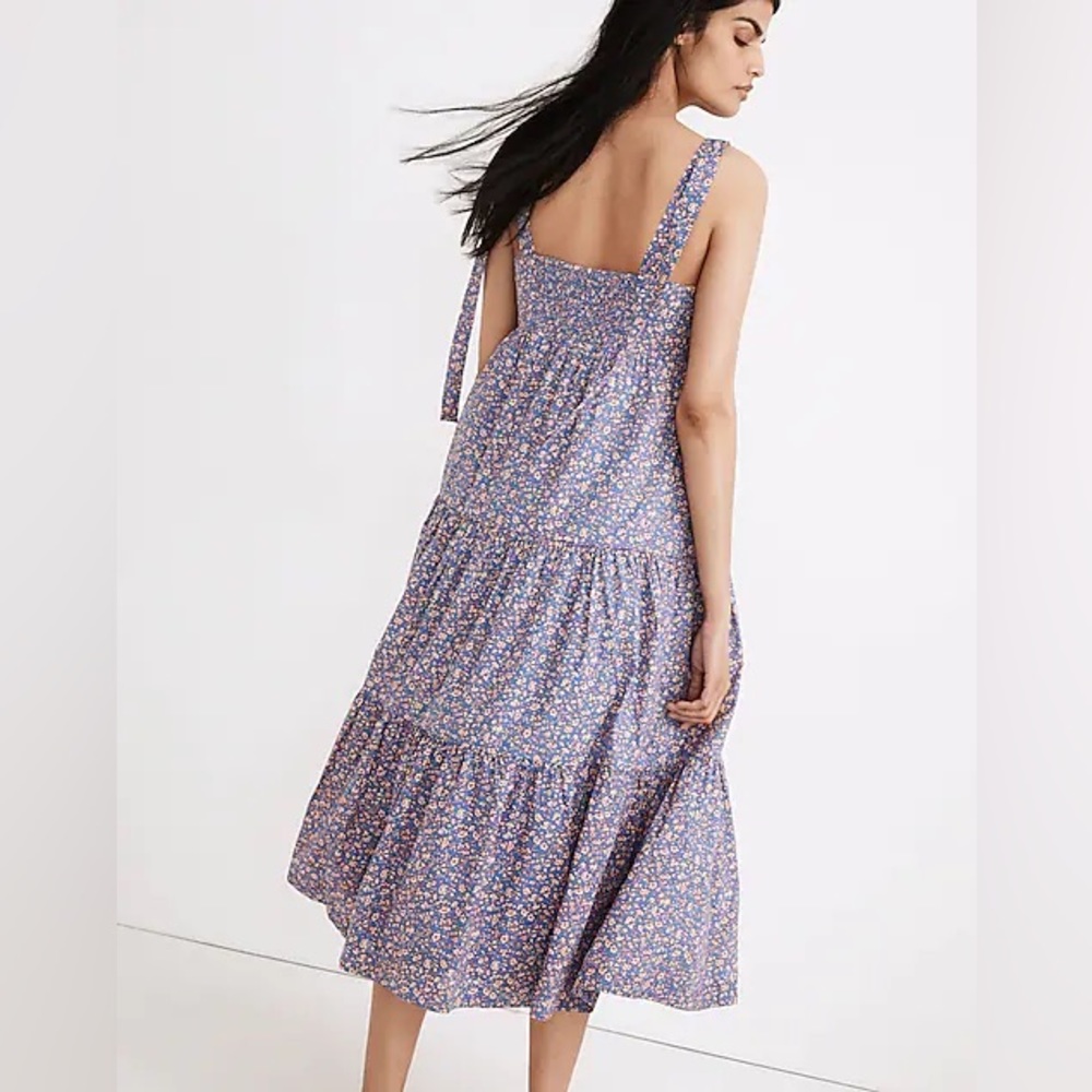 Tie-Strap Tiered Midi Dress in Summer Vines